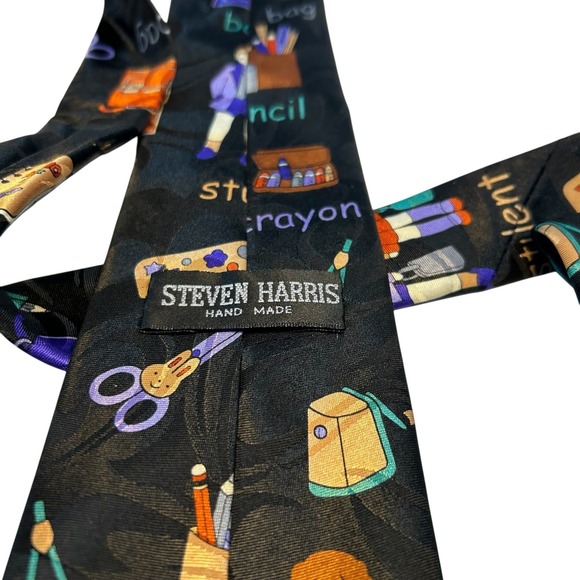 Steven Harris School Theme Necktie Mens Student Crayon Pencil Bag‎ Novelty Tie - Picture 6 of 6